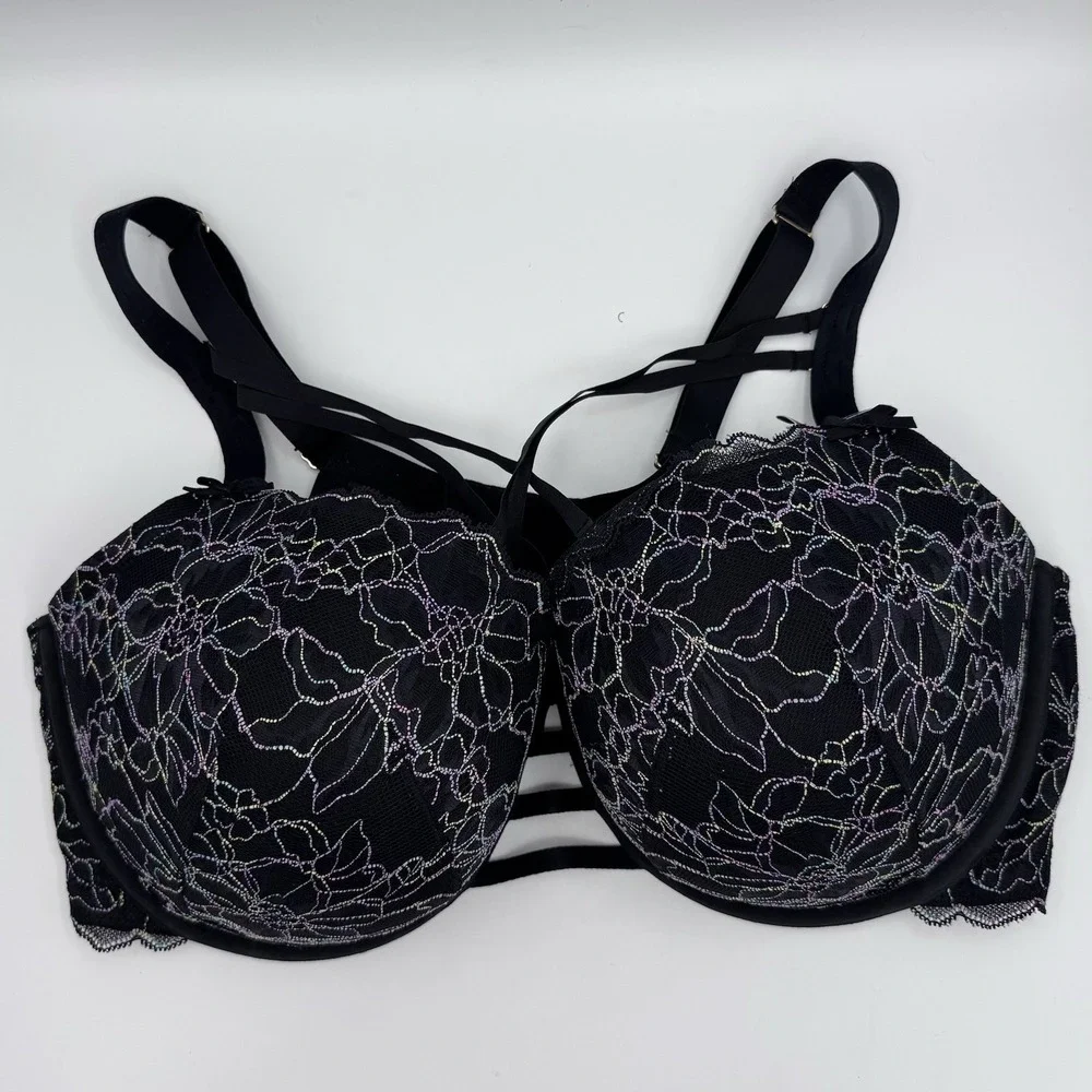 Lane Bryant Cacique Strappy-Neck Boost Balconette Bra 44DD‎ Black & Lace NWT!